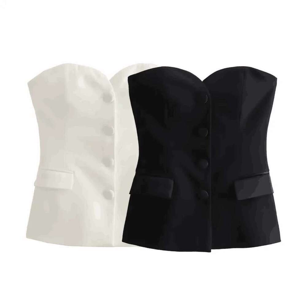Designer Clothes TRAF Black White Crop Women Off Shoulder Corset Tube Tops Woman Summer Backless Vest Sexy Strapless Tank Top