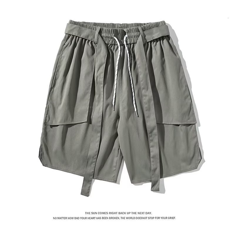 2025 plus pocket ice silk workwear shorts for male female summer students, handsome guys, loose and trendy casual five quarter pants