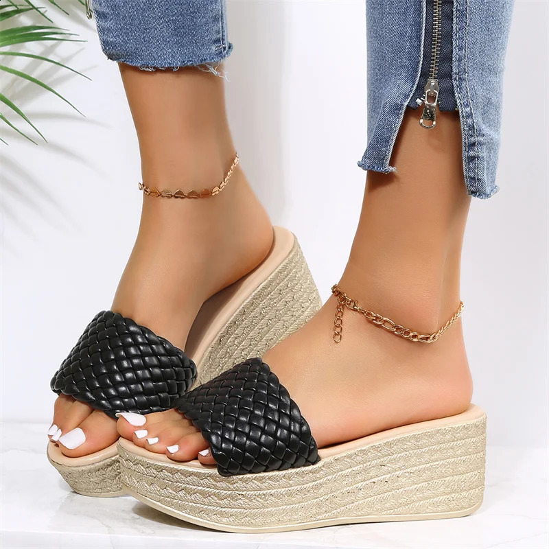 2024 Summer round toe casual and comfortable fish mouth wedge platform shoes solid color fashion sexy womens sandals 250421