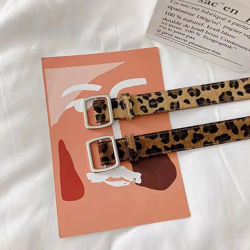 Womens waist belt decoration Korean version leopard print ruffled needle buckle fashionable jeans with a pleated casual style at the 250417