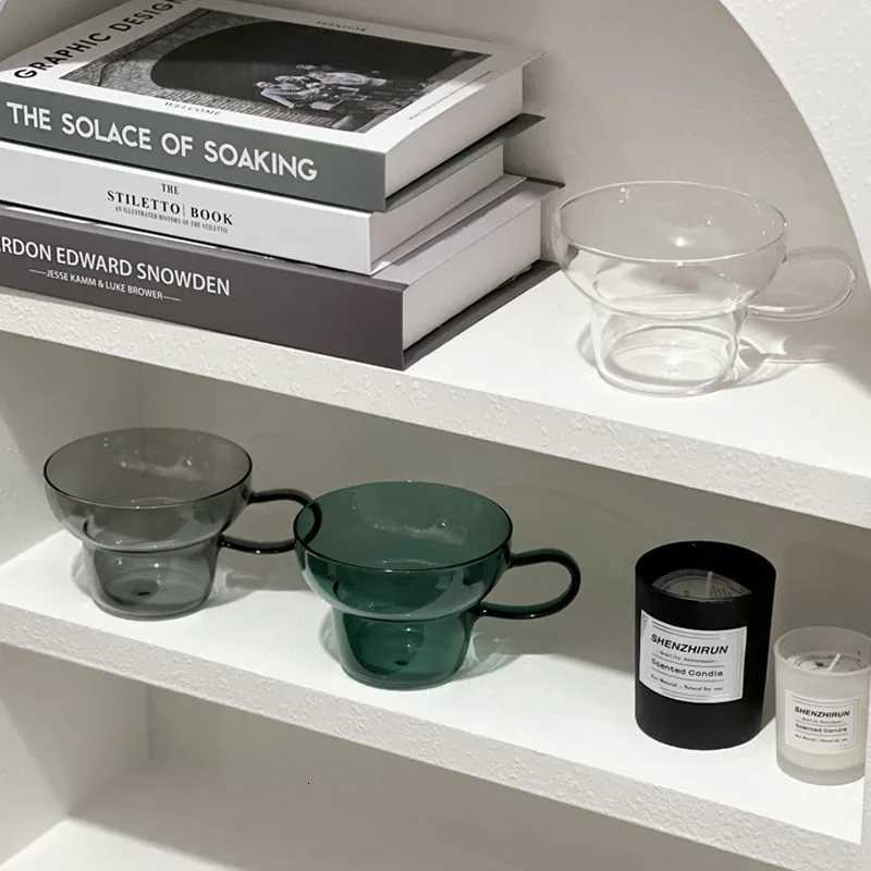 1 Piece 400ml Transparent Teal Grey Colored Heat-resistant Glass Mug Cup Wide-mouth Mug Milk Coffee Tea Cup With Handle Y251125