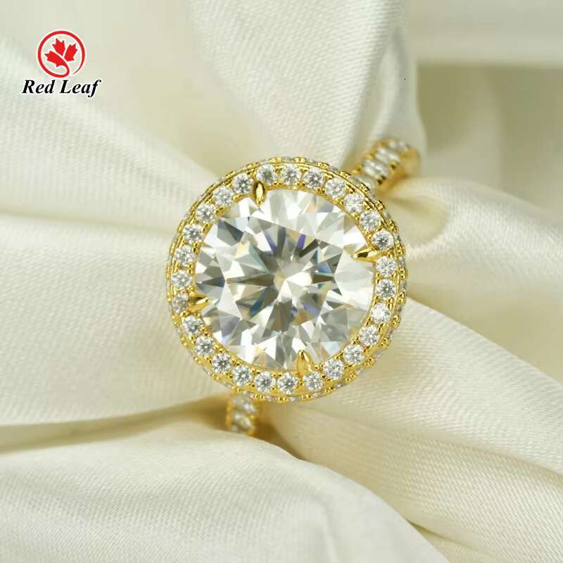 Redleaf Fine Jewelry Classic 3CT Round Moissanite Ring 925 Sterling Silver 18k Gold Plated Engagement Diamond Ring