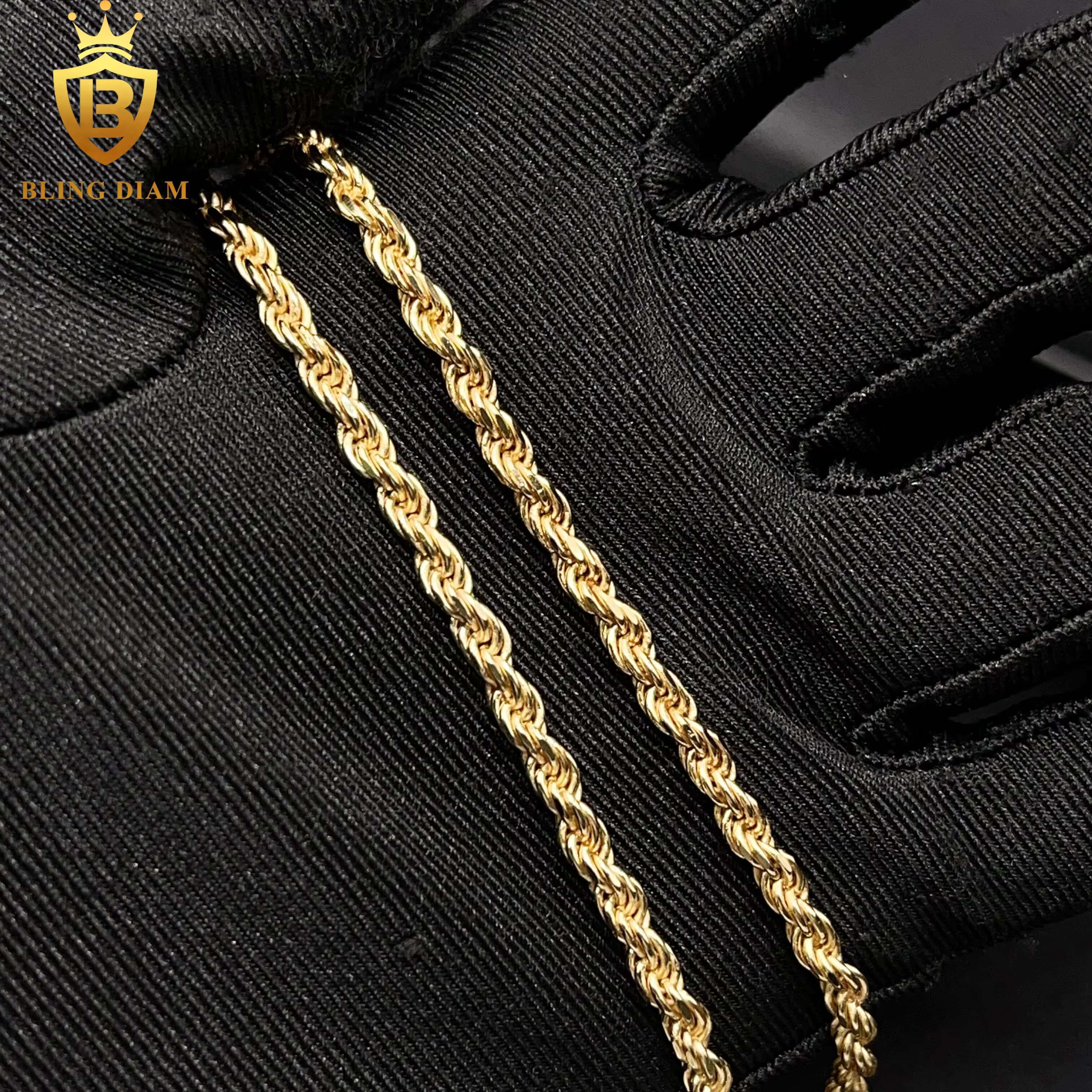 Wholesale 1.9mm-3.3mm Hip Hop Jewelry 925 Silver 14k 18K Gold Plated Franco Mens Rope Chain Necklace