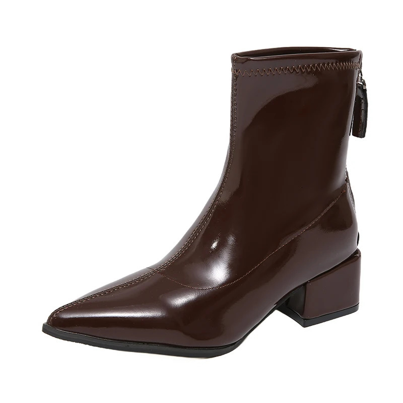 Autumn Patent Leather Women Ankle Boots Thick Heels Ladies Shoes Fashion Pointed Toe Comfortable Short Botas De Mujer 251121 - view 7