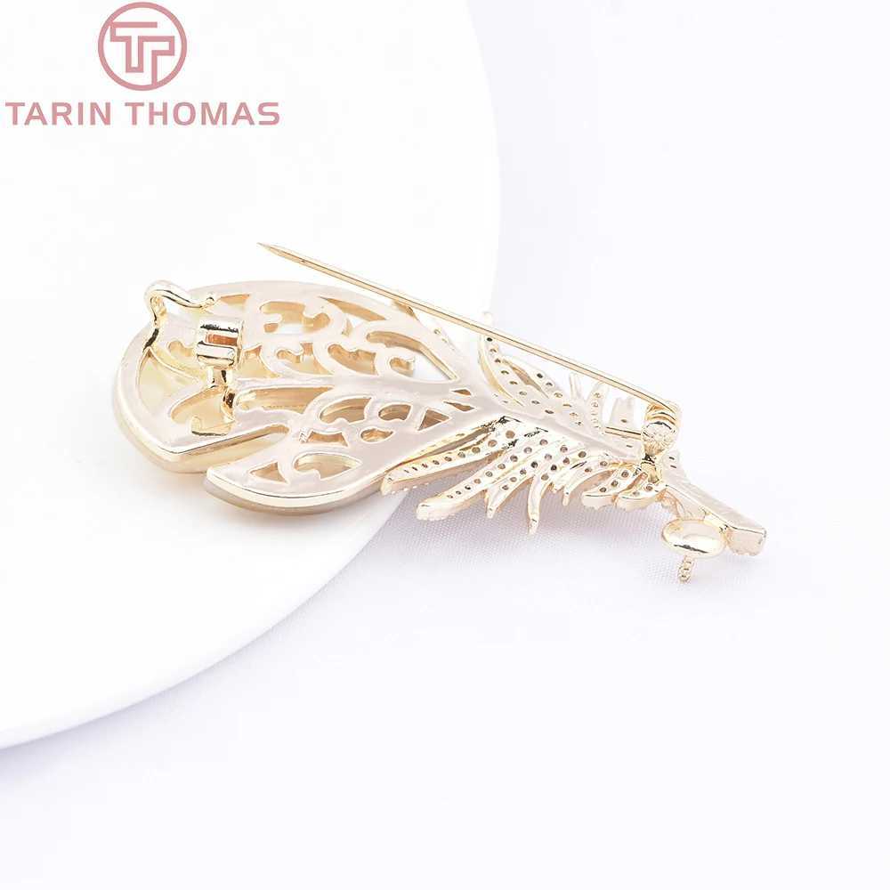 10315 1Piece 24K Gold Color Brass and Natural Seashell Feather Shaped Brooch High Quality DIY Jewelry Making Accessories J251125