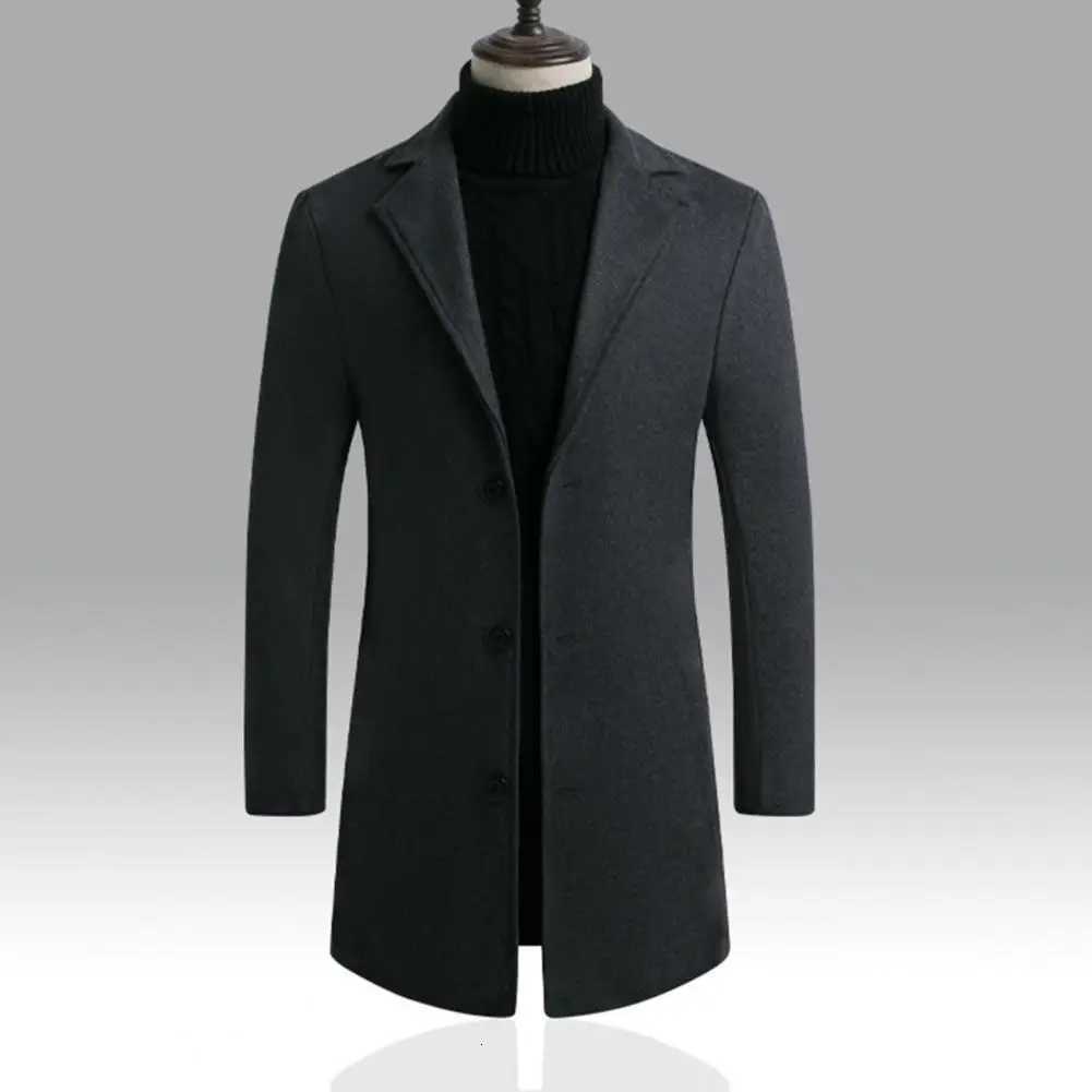 Breathable Woolen Coat Mens Woolen Coat with Formal Suit Collar Solid Color Mid-length Jacket for Office Business Outwear LapelT251125
