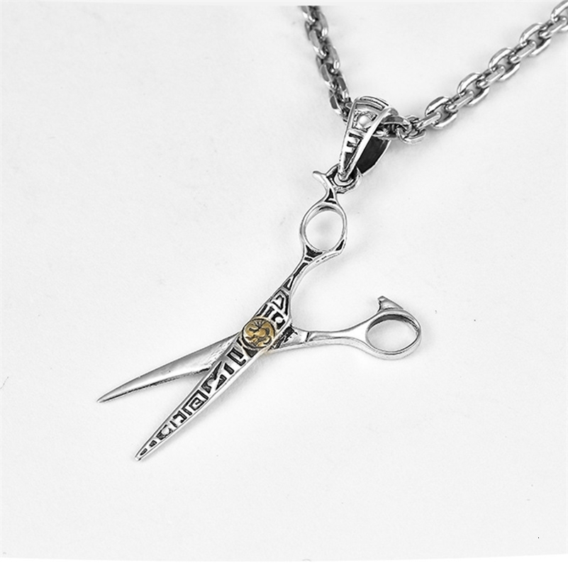 Fashionable Haircut Pendant Necklace Mens and Womens Holiday Gifts Hip Hop Retro Thai Silver Sweater Chain Jewelry 250408CJ