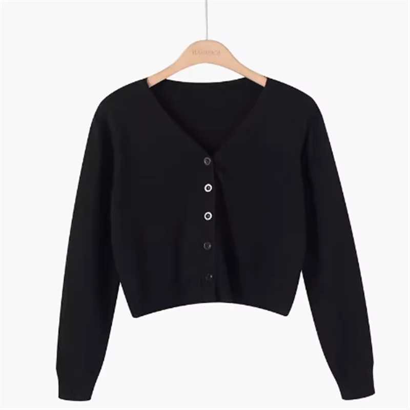 Knitted Sweater Women Cardigans New Long Sleeve V-Neck Black Knit Sweater Cardigan Women Tops Knitwears Sueters De Mujer Q1153T251125
