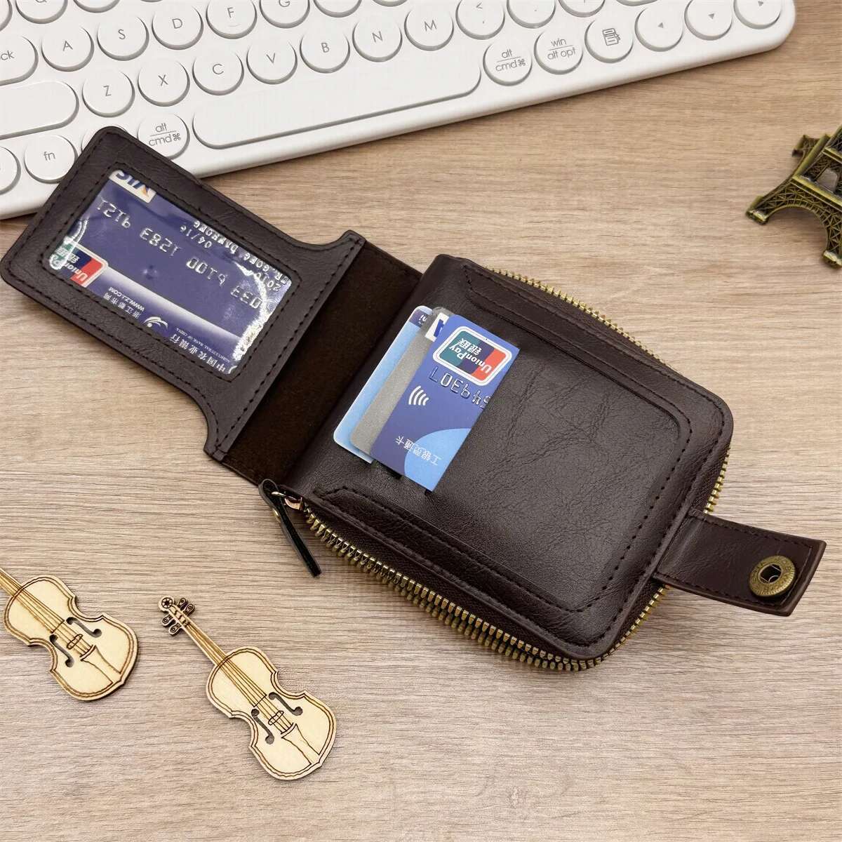 Vintage Men's Wallet PU Leather Short Purse Men Hasp Zipper Clutch Solid Color High Quality Durable Convenient Wallets
