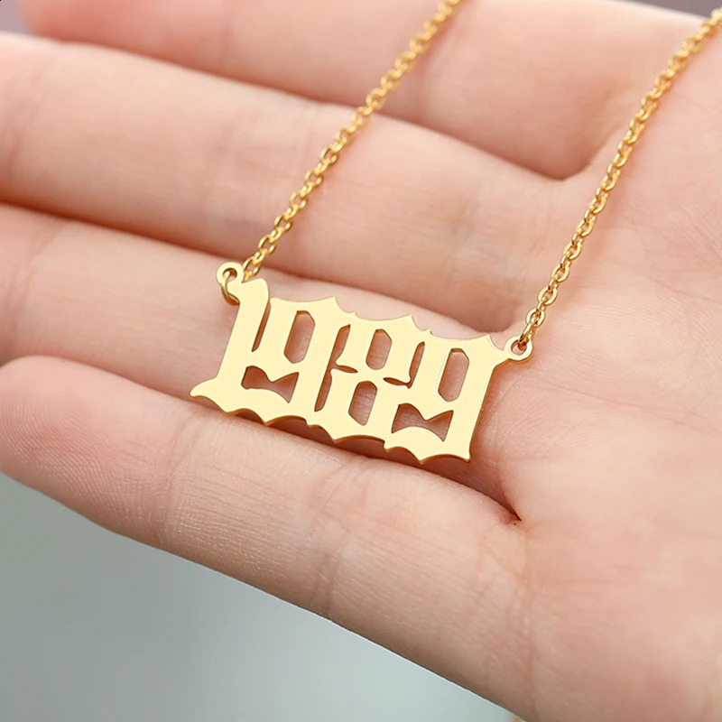Custom Birth Year Number Necklaces For Women Men Gold Color Stainless Steel Chain Pendant Necklace Jewelry Birthday Gift 250424