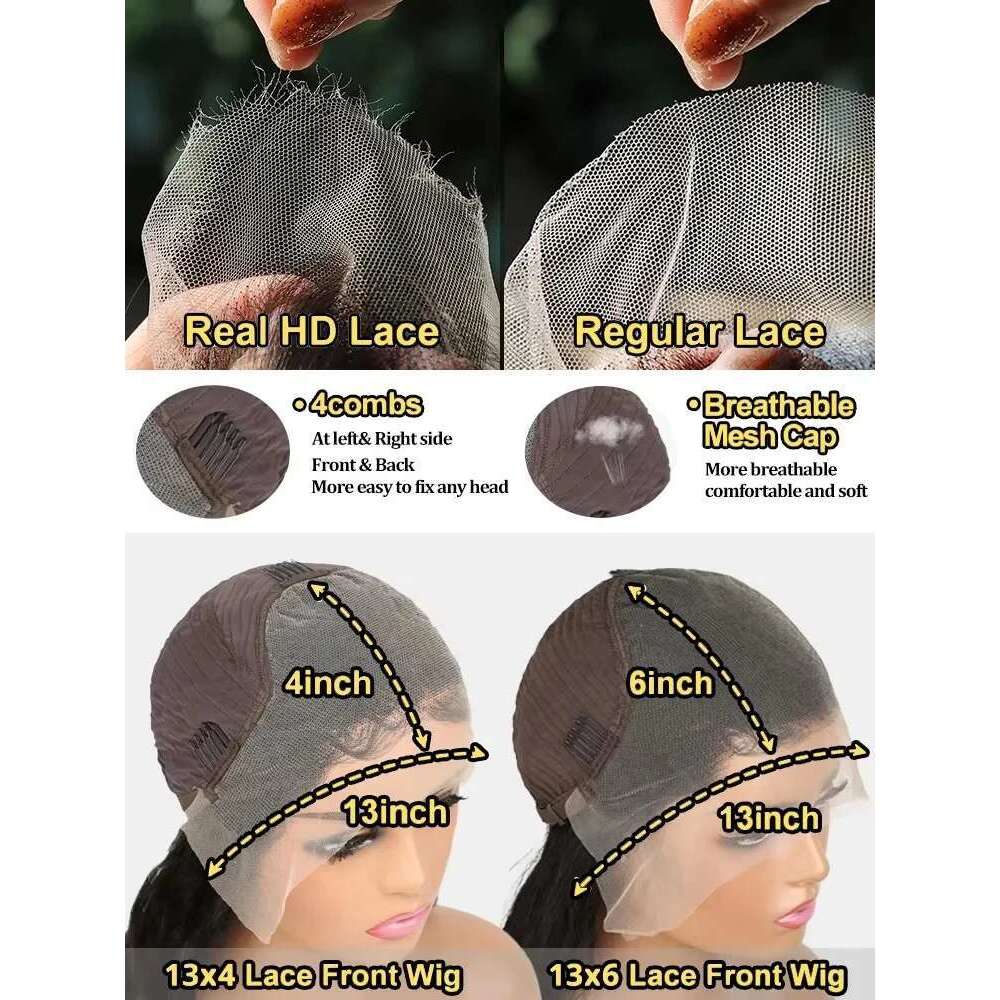 250 300 High Density 13X6 HD Transparent Frontal Wig 30 40 Inch Bone Straight 13X4 Lace Front Human Hair Wigs For Women