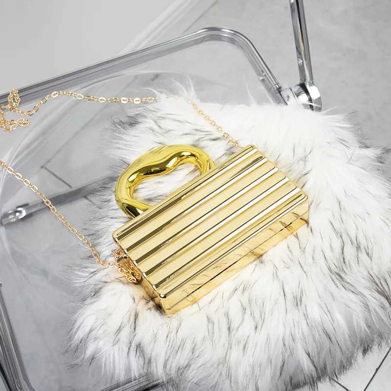 Gold silver acrylic luggage clutch evening bag Agent Chain shoulder bag 2024 womens wedding/date/party handbag W250421