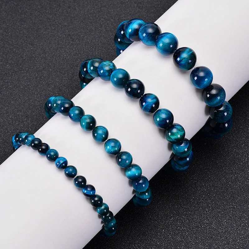 1Pc 6/8/10mm Minimalist Blue Tiger Eye Stone Beaded Bracelet Natural Stone Round Beads Bracelet For Daily Decoration J251125