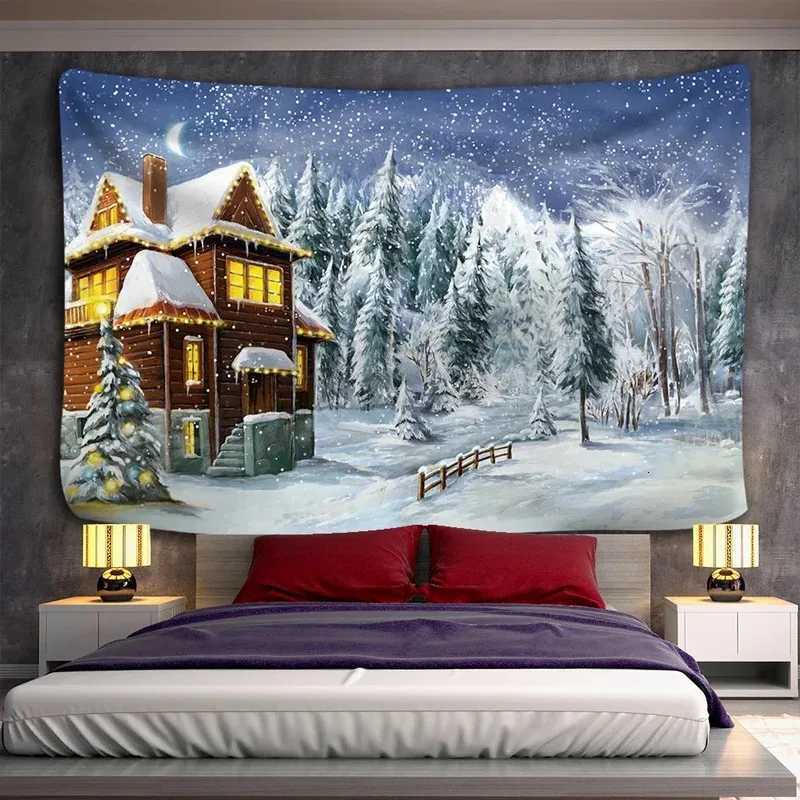 UIB35Christmas snowscape home decoration tapestry forest cottage Bohemian decoration Hippie Christmas tree large size tapestTh9M251125
