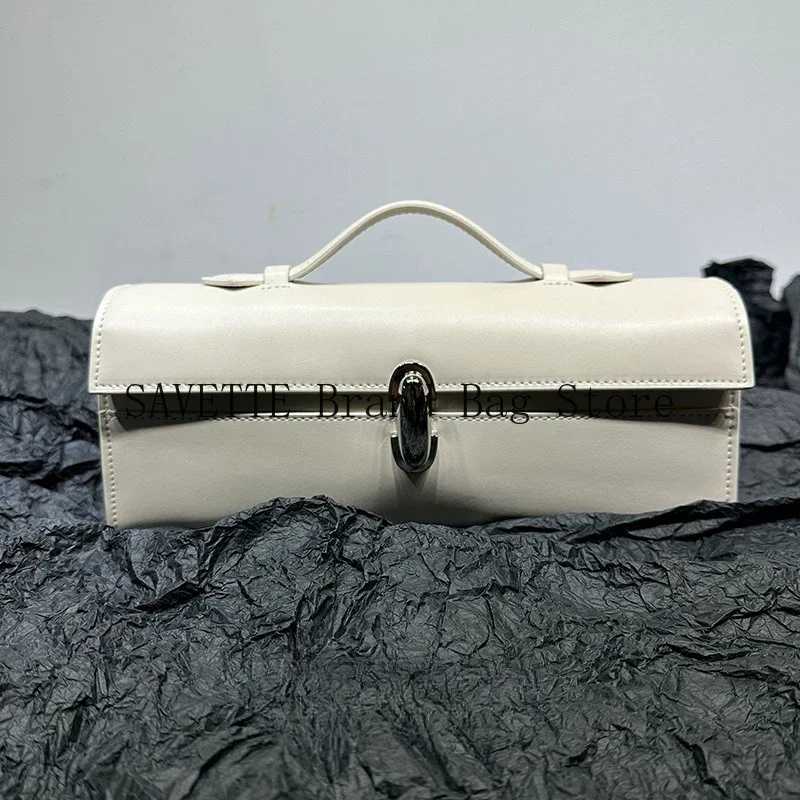 Savette brand symmetrical Pochette leather small square bag rectangular bagel bag handbag womens simple handbag W250421