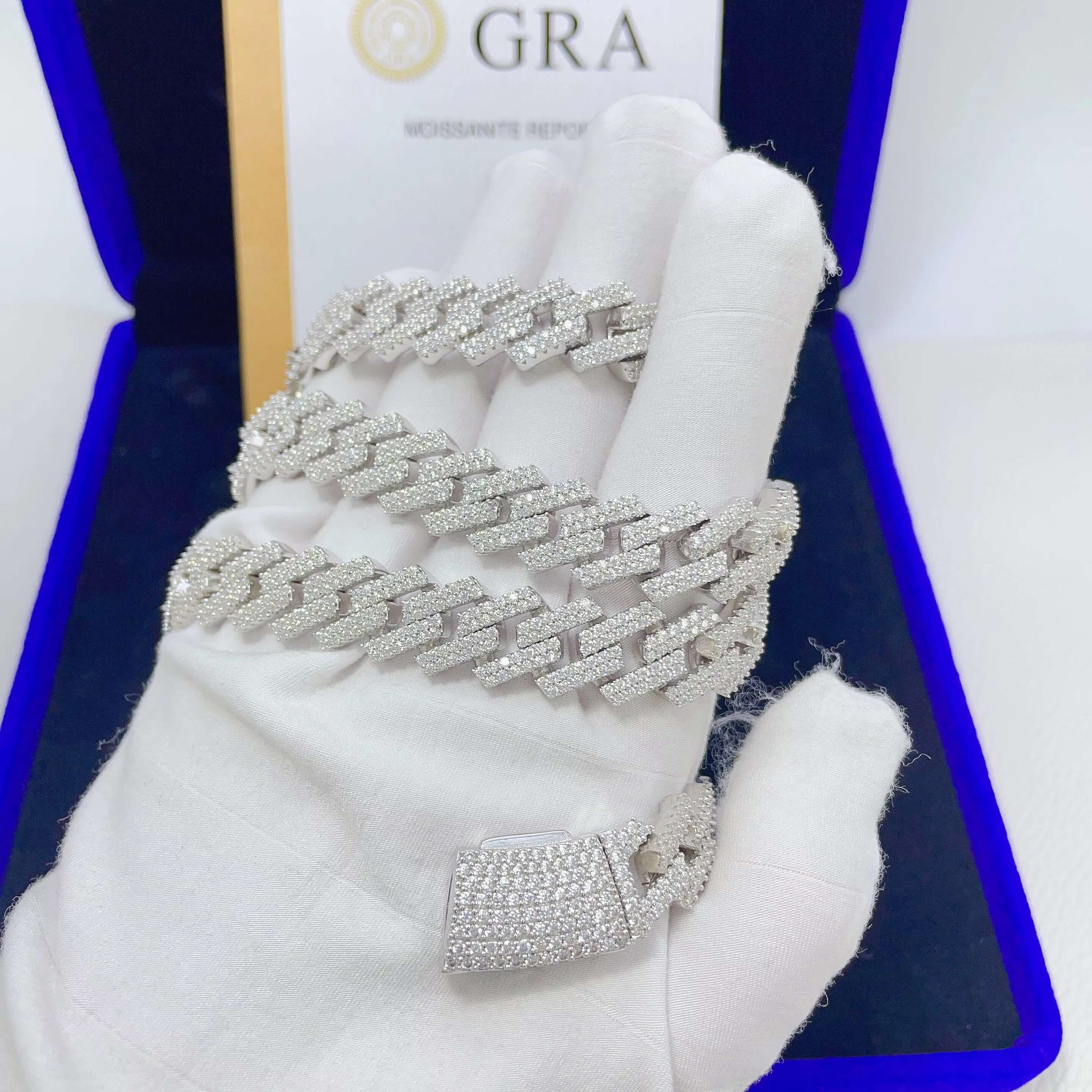 Trendy Jewelry 13mm Hiphop Chain 925 Sterling Silver Moissanite Diamond Iced Out Cuban Link Chain