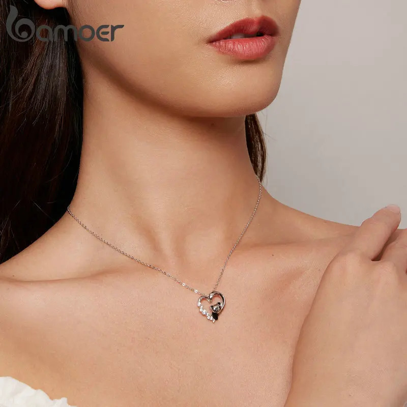 925 sterling silver panda crystal necklace enamel cute animal charm chain female gift 17.71 inches SCN453 250408CJ