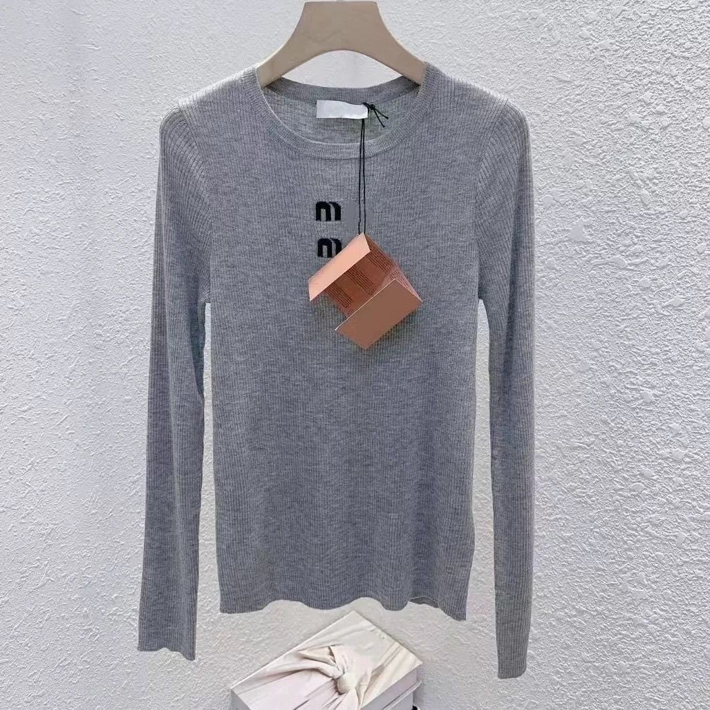 Women long sleeve thread knitted letter jacquard designer sweater knits t-shirts SMLXL miumius miumiue miu miu miumiushirt miumiutop JUWL