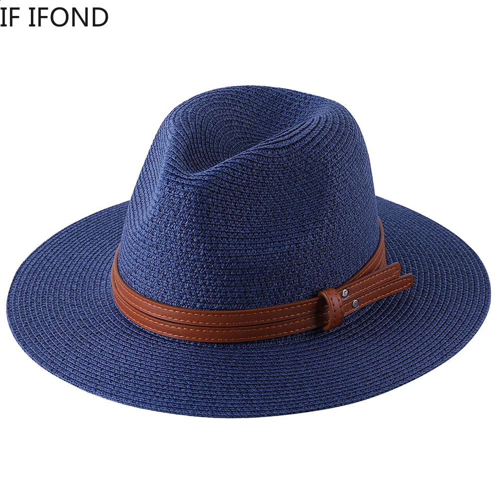 56-58-59-60CM Natural Panama Soft Shaped Straw Hat Summer Women/Men Wide Brim Beach Sun Cap UV Protection Fedora Hat 250420