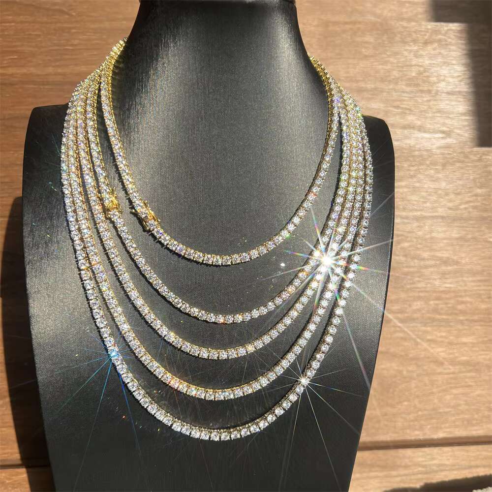 Luxury Bling 10K Real Solid Gold Hip Hop Necklace 3mm Moissanite Lab Grown Diamond Tennis Chain