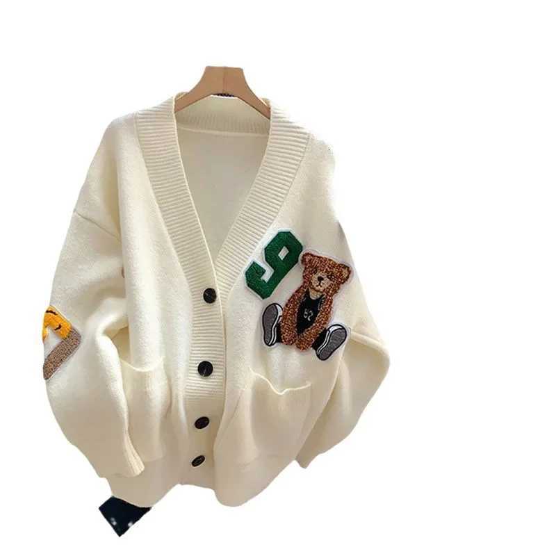 Women Print Button Cardigan Sweaters V Neck Splice Knit Thick Jumpers Casual Loose Long Sleeve Elegant Lady Autumn WinterT251125