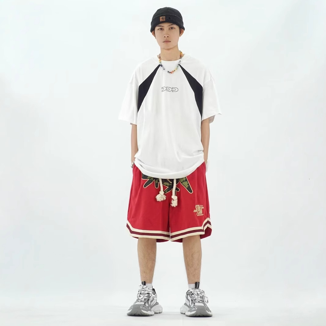 Loose fitting daily straight leg youthful and brand five quarter pants with letters, summer casual sports pants, men's trendy