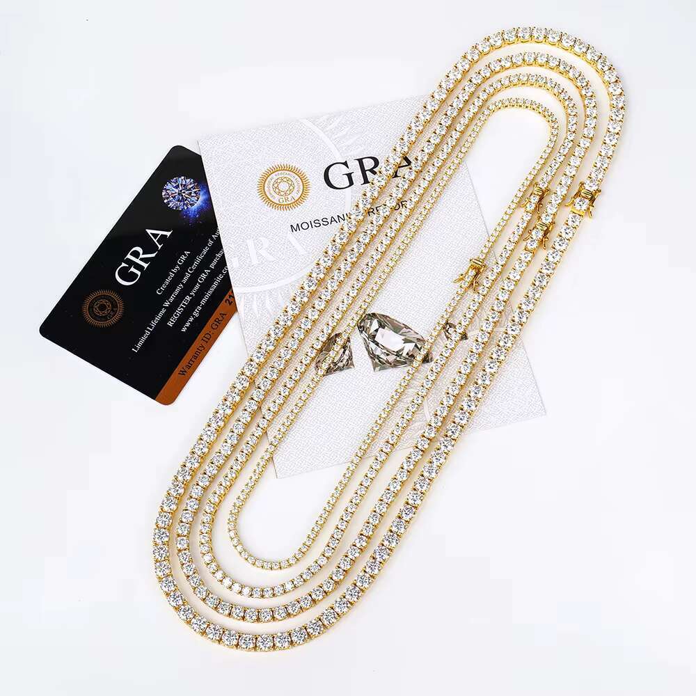 Hiphop Jewelry Wholesale Men Women Ice Gold Plated S925 Sterling Silver Tennis Necklace Vvs Diamond Mossanite Moissanite Chain
