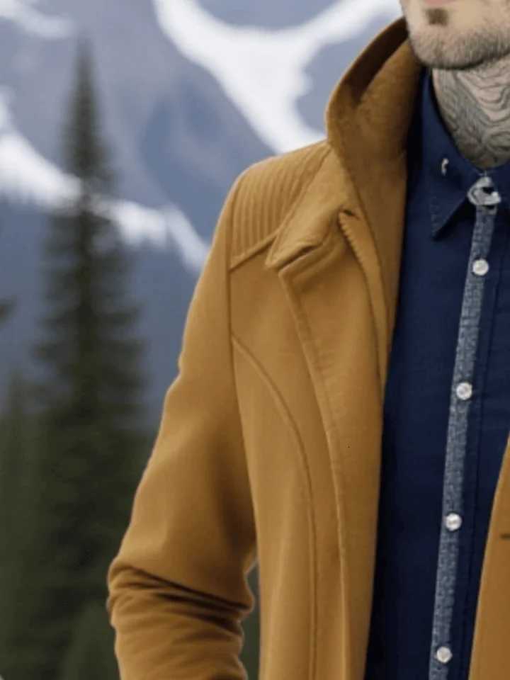 Mens Convertible Wool Coat Single-Breasted Zippered Hooded Wrinkle-Resistant Trench Style for City LifeT251125