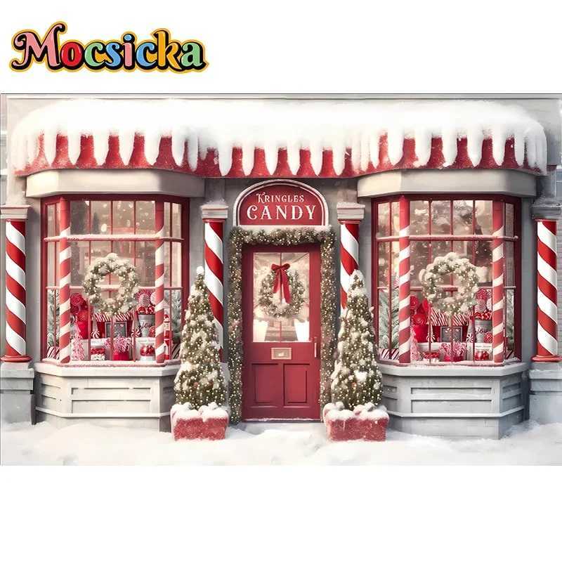 Mocsicka Christmas Photography Background Xmas Tree Winter Snow Red Candy House Shop Decors Family Baby Birthday Photo BackdropsM251125