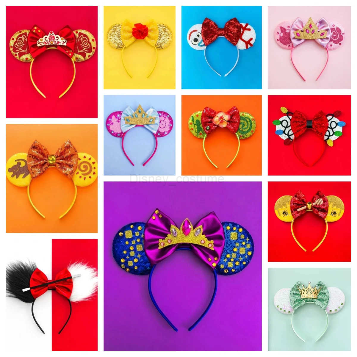 Disney Mickey Mouse Hair Long Hair Princess Female Hair Accessories Sunflower Ears Headband Childrens Glitter Bow Girls Entangled Headband X250425