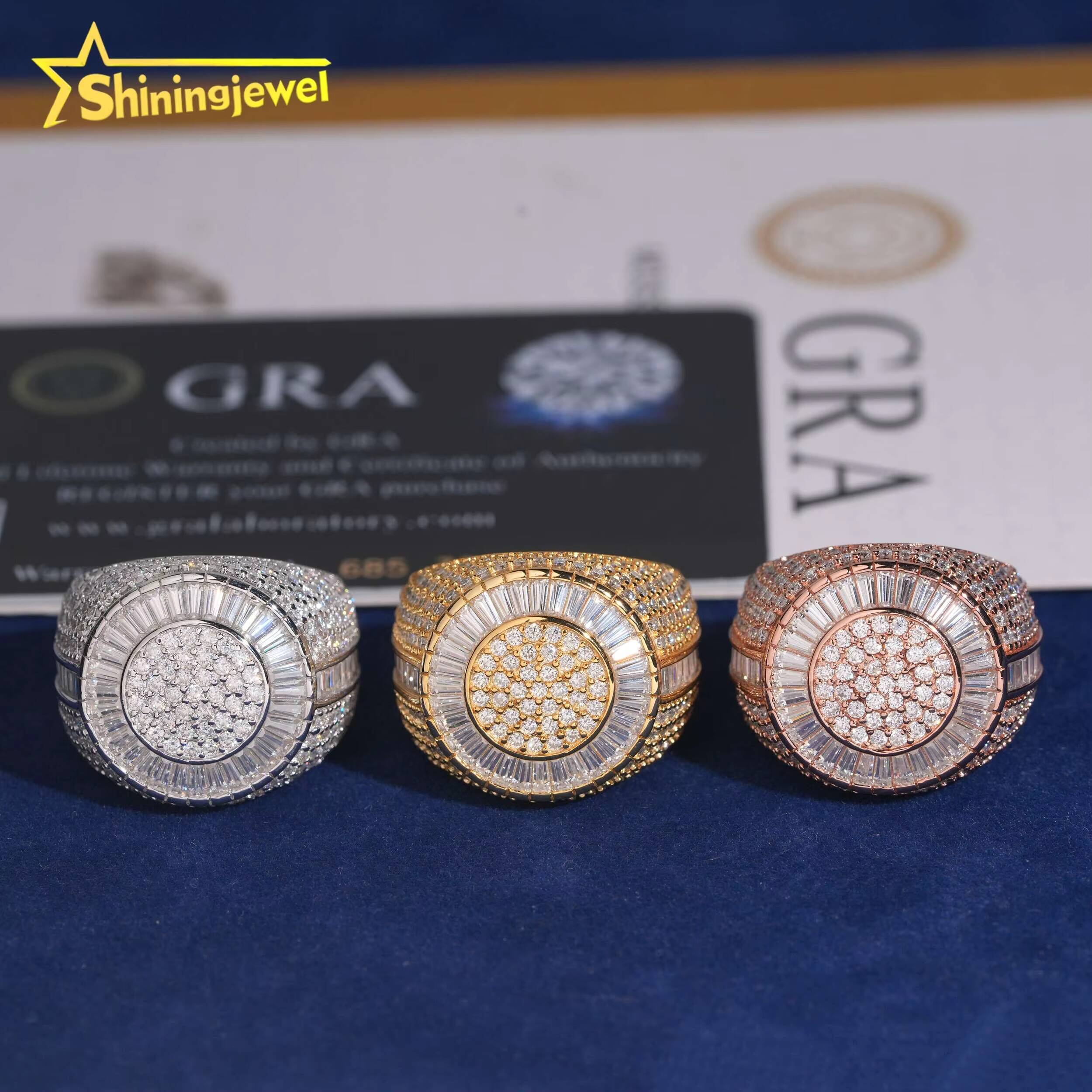 Fully Iced Out baguette Diamond Rings Fashion Hip Hop Men Ring Gra Certified 925 Silver Moissanite Ring for Men