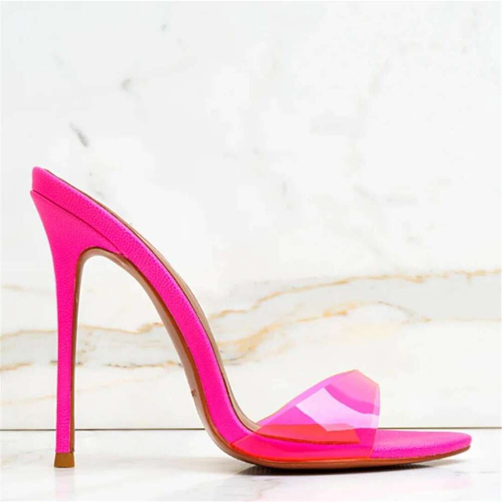 Summer new pointed patent leather transparent PVC sexy fashion slippers thin high-heeled banquet dress large-size women's sandal