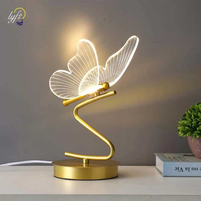 Nordic LED Table Lamps Indoor Lighting Switch Button Bedroom Bedside Living Room Restaurant Home Decoration Butterfly Desk LampM251125