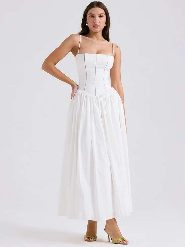 Dongdumaoyi Townlike Waist Wrap A Line Elegant Midi Long Dress Women Hollow Out Spring Summer Backless Sexy Party Bandage Dresses