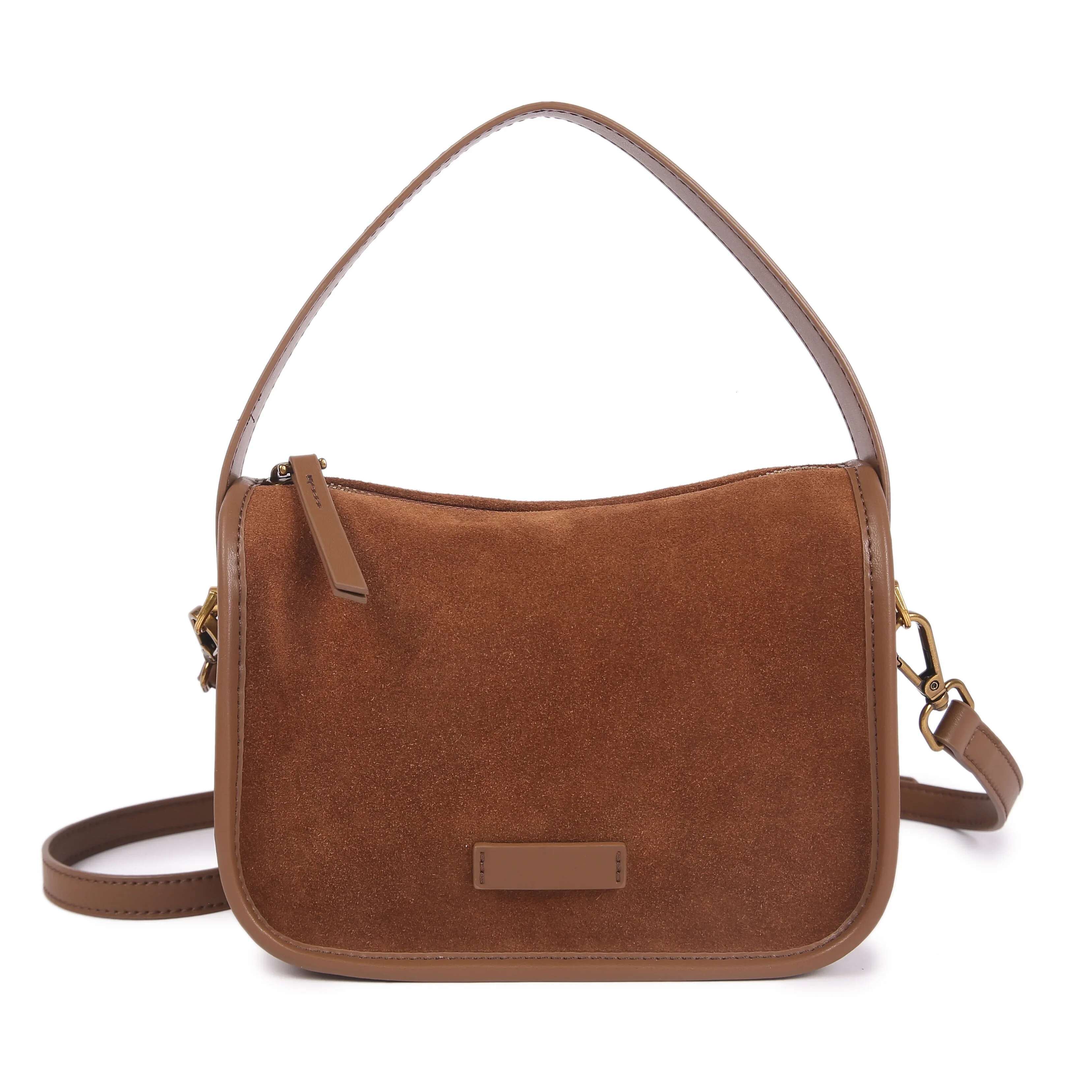 Suede Cowhide Fashion Ladies Shoulder Crossbody Coffe Bag Female Designer High Quality Women's Handbag Angola Red