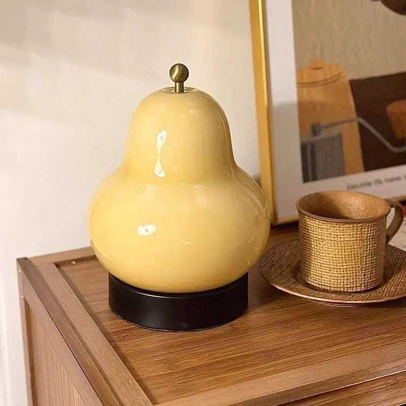 Vintage French Pear-Shaped Cream Touch-Activated Portable Ambient Night Light with Charging - For Bedroom Bedside Study C251125