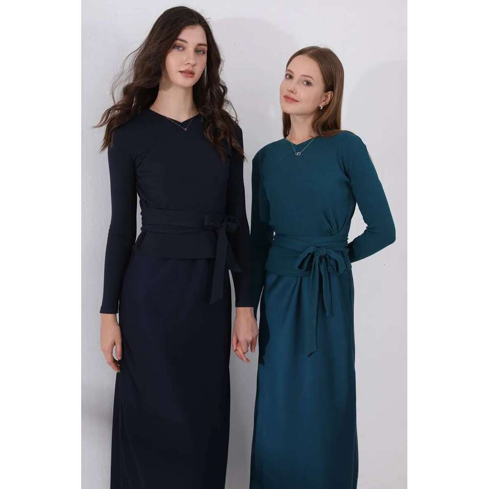 AS 2024 Woman Clothes Thicken Ribbing Closed-Fit Wrap Tops + Satin Adjustable Straps Dress (Ship Out In 1 Day)