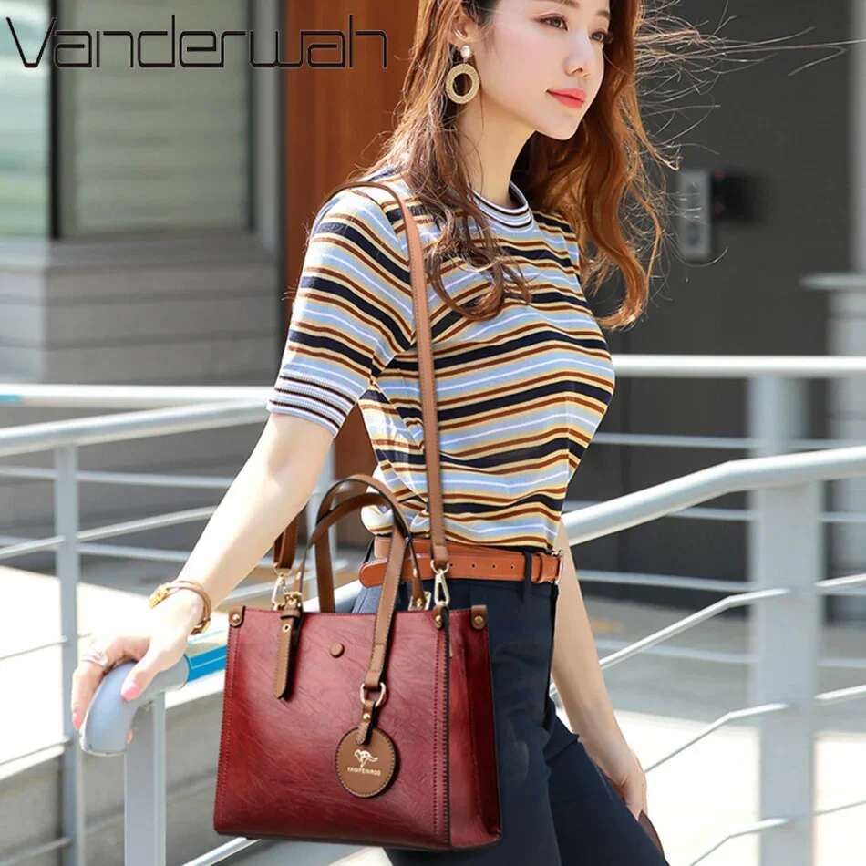 3 Layers Casual Vintage Ladies Tote Hand Bag Leather Handbags Designer Bags For Women 2024 Sac A Main Femme