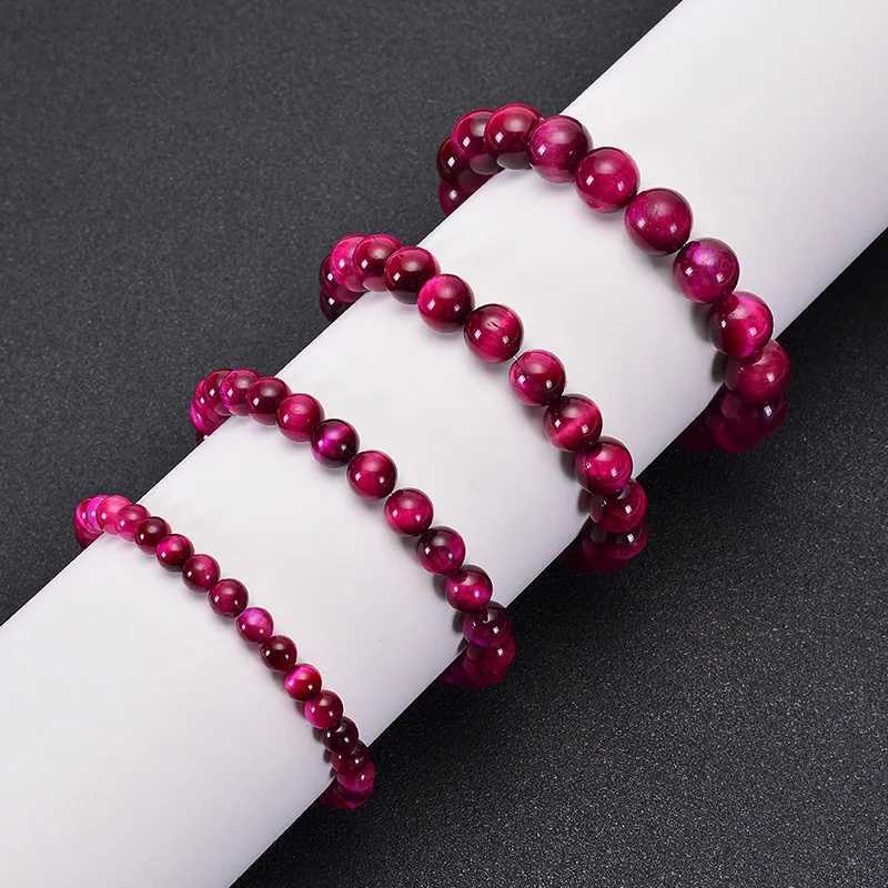 6-12mm Natural Stone Beads Bracelet Charm Pink Red Tiger Eye Stone Bracelets for Women Men Elastic Rope Bangle Yoga Jewelry Gift J251125