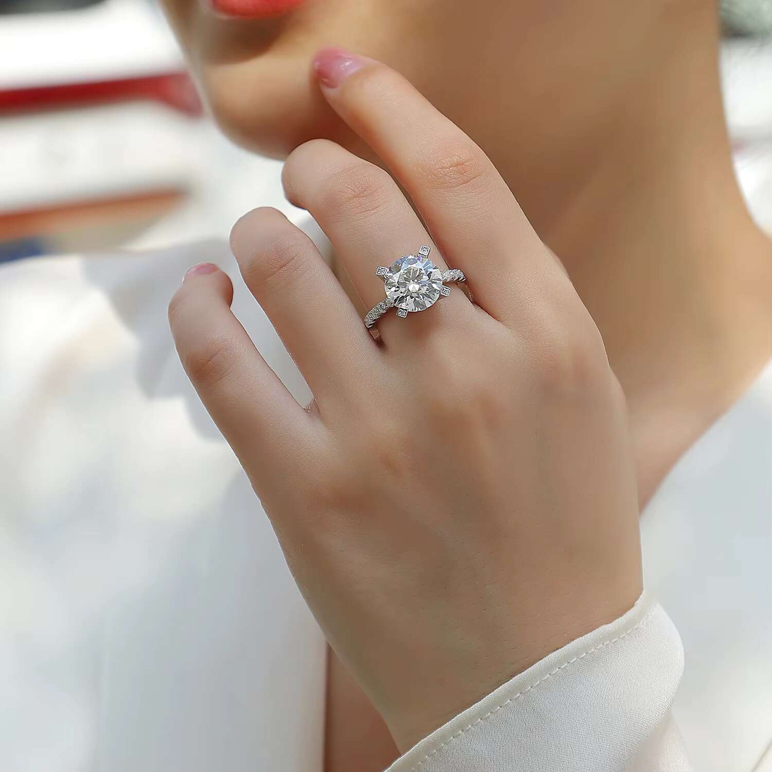 Zanlong 14876 Non Tarnish Jewelry 18k Gold Plated Hypoallergenic S925 Sterling Silver Jewelry Moissanite 5ct VVS Ring for Women