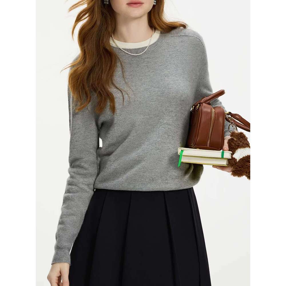 FSLE 100% Seamless One-Piece Knit Shirt For Women 2024 Winter New Design Wool Crew Neck Versatile Sweater 24Fs14091