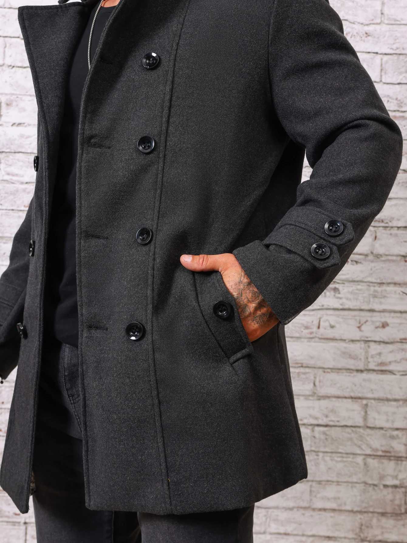 Mens Woolen Overcoat Jacket Solid High-End Autumn Winter Fashion Stand Collar Slim Fit Business Casual Daily WearT251125