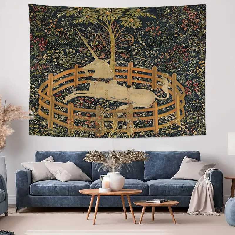 Fantasy Horse Tapestry Forest Deer Wall Hanging Woodland Nature Home Decor Aesthetic Room Art Vintage Gothic Wall ArtM251125