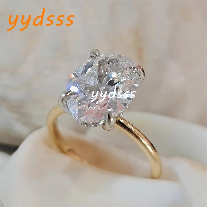 Jewelry 3CT Oval 2 Tones Hidden Halo CVD Lab Diamond Engagement Ring Oval Diamond Yellow And White Gold Wedding For Women