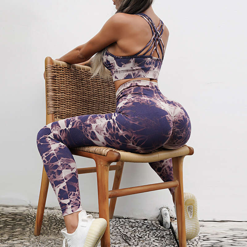 Peach Hip Tie Dyeing Clothes Naked Sensation Grinding Sports Sleeve Fiess Long Pants Yoga Set for Women 2025 New Style, Unique and Elegant Clothing