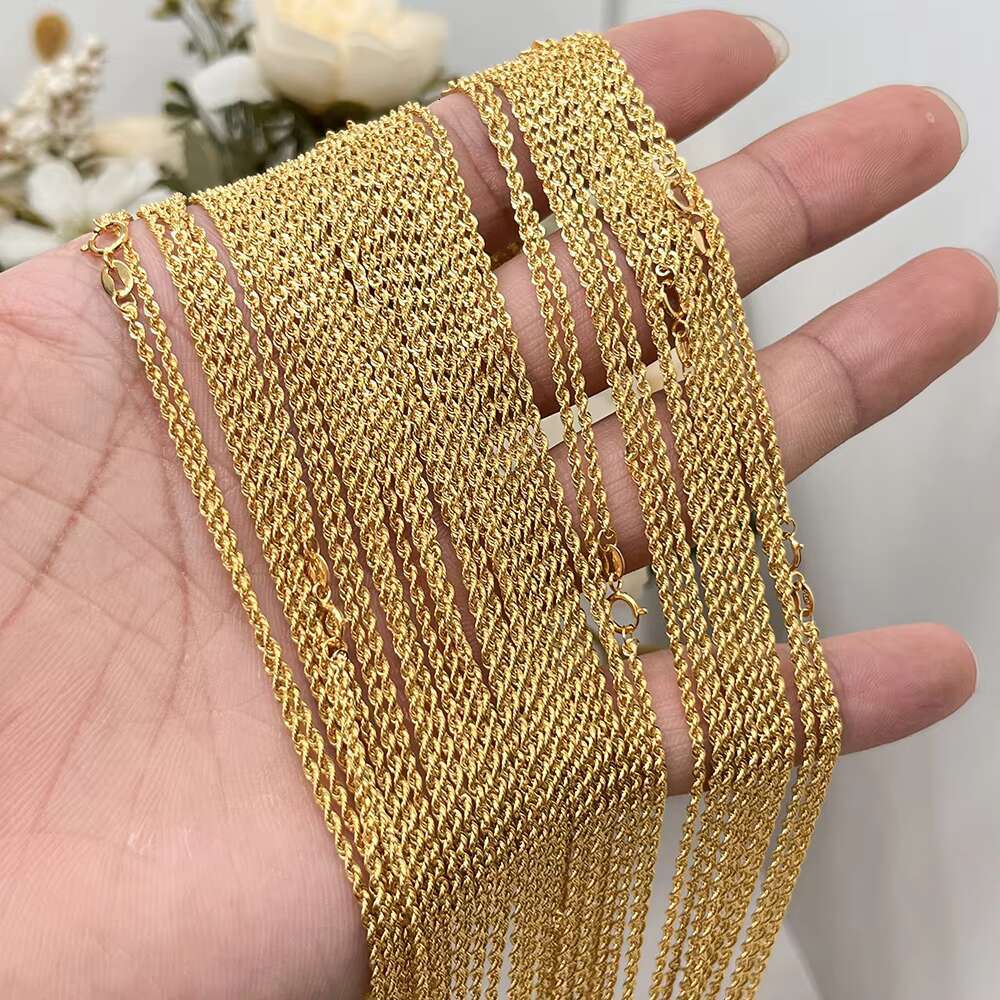 Real 18K Solid Gold Rope Chain 1.5mm 1.6 mm Pure Gold Necklace Wholesale Au750 18K Gold Chain Twist Chain Necklace