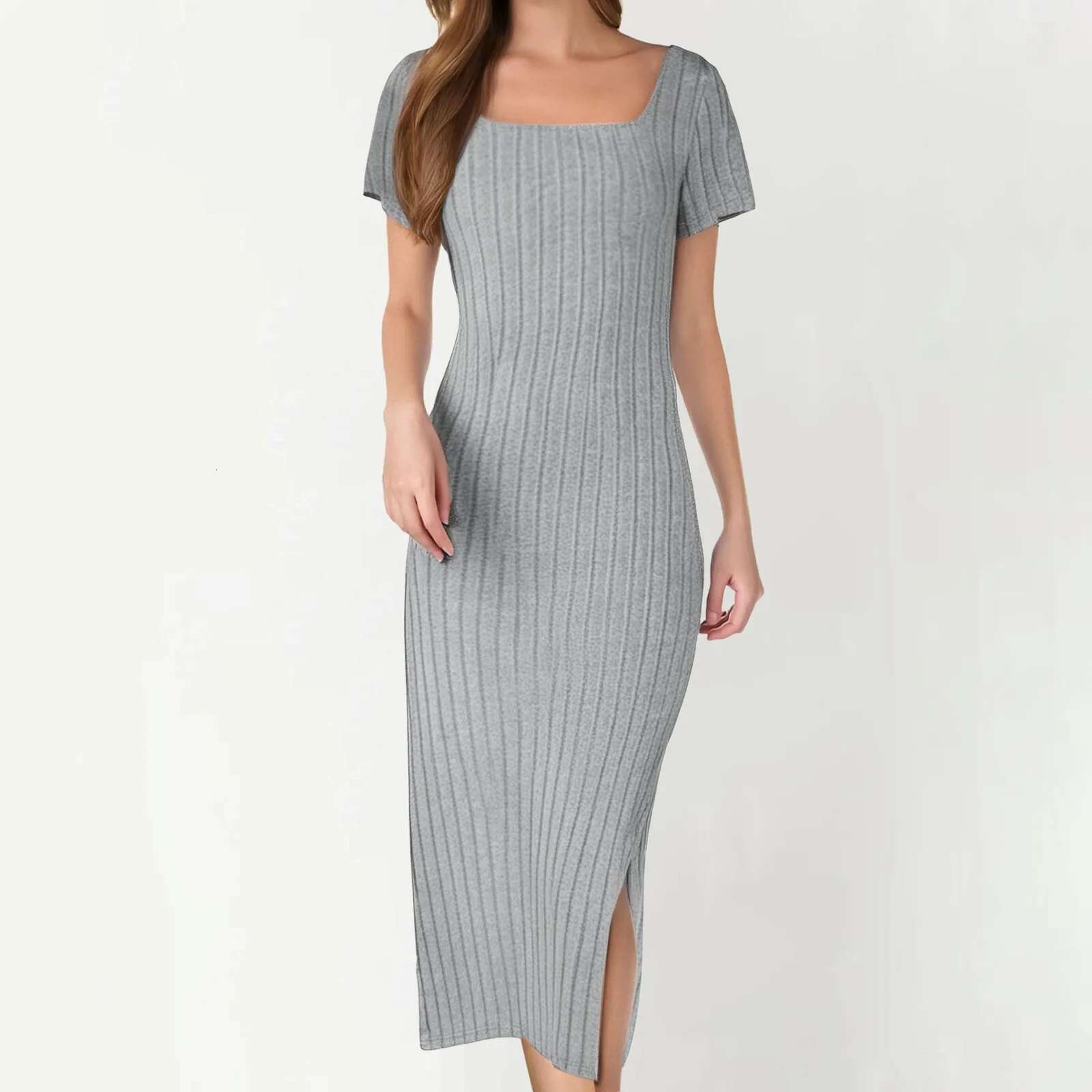 Dongdumaoyi Women S Summer Bodycon Sundresses Casual Short Sleeve Square Neck Midi Dress Knit Side Petite Maxi For