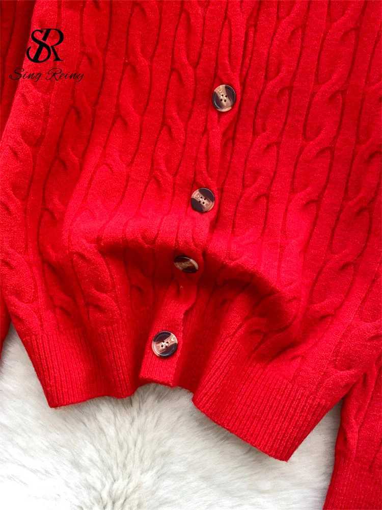 SINGREINY Female Autumn Christmas Sweater Soft O Neck Long Sleeve Buttons Simple Tops Twist Drill 2025 Warm Knitting CardiganT251125