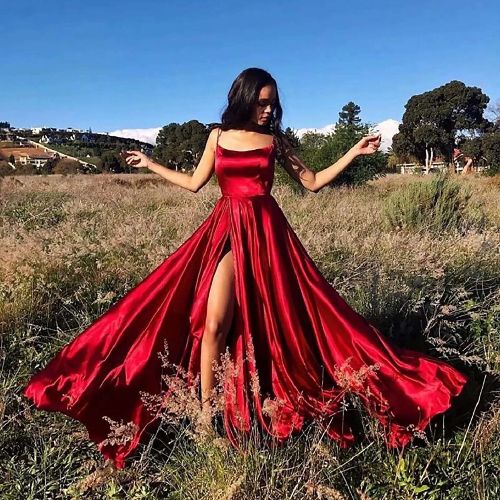 Dongdumaoyi Elegant Hight Split Evening Maxi Dress Sexy Lace Up Backless Long Dresses Solid Color Leeveless High Waist Party Robe