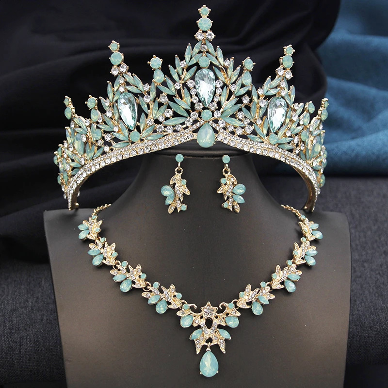 Royal Queen 3 Pcs Tiaras and necklace earrings for Bridal Jewelry Sets Women Brides Wedding Crown Prom Birthday Accessories 250417